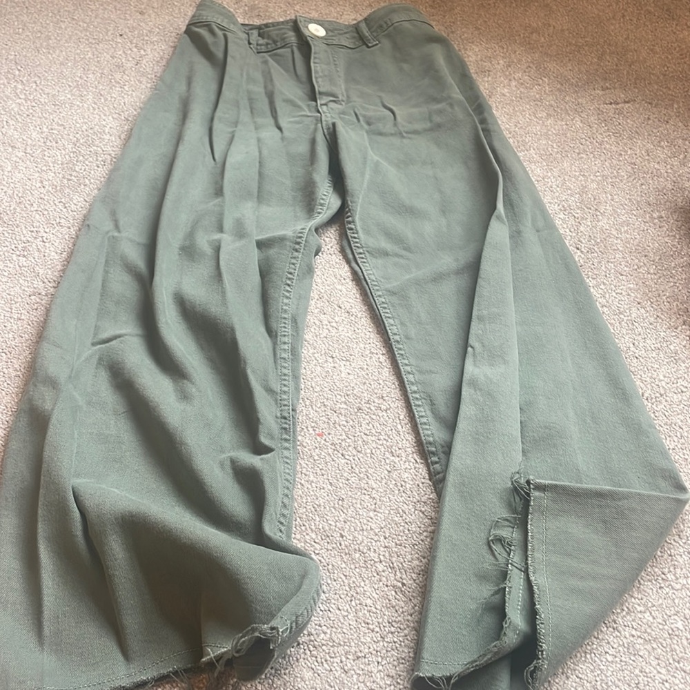 wide leg green zara jeans